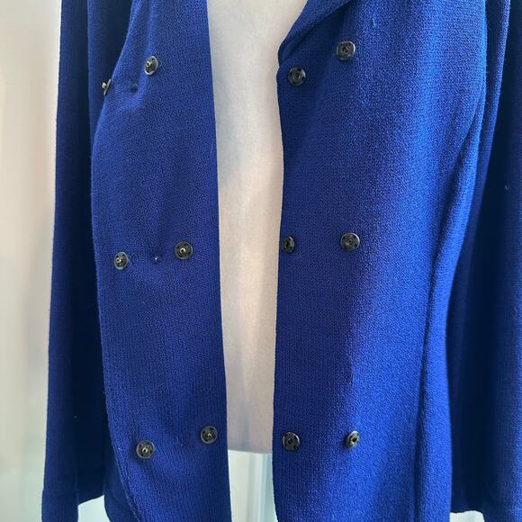 St. John Evening Marie Gray Royal Blue Santana Knit Blazer Skirt Set Sz 12 - Picture 9 of 14